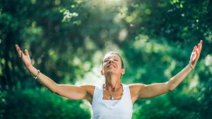 Image of a lady grounded after using our grounding sheets.