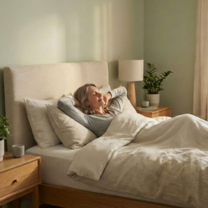 Grounding Fitted Sheet - Super King - woman sleeping on grounding sheet improved sleep earthing bedding